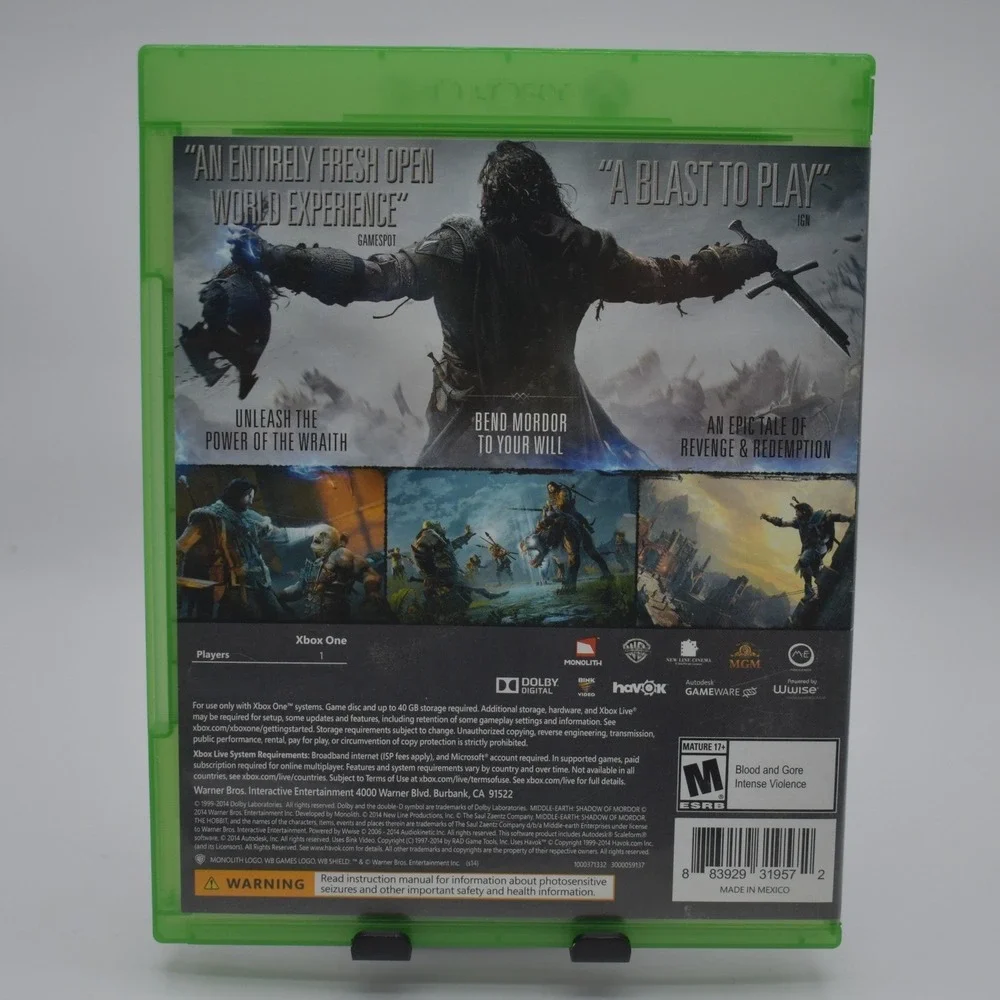 Middle-Earth Shadow of Mordor Microsoft Xbox One 1 - Complete CIB - Tested